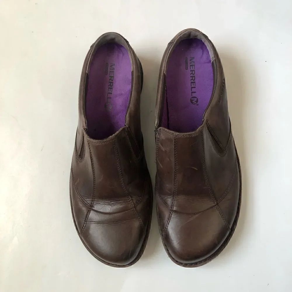 Merrell brown leather slip on clogs - Picture 5 of 8